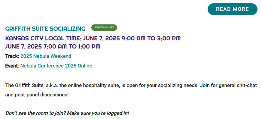 A green button beside the name of the event should help attendees populate their calendars!